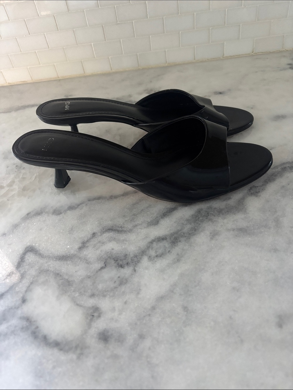 Mango Black Patent Low-Kitten Heel Slide Mules